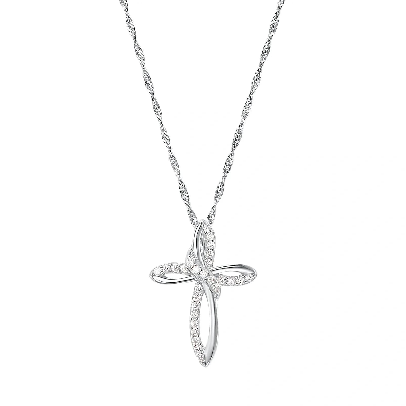 Silverhalsband, singaporekedja med snirkligt kors - 42 cm