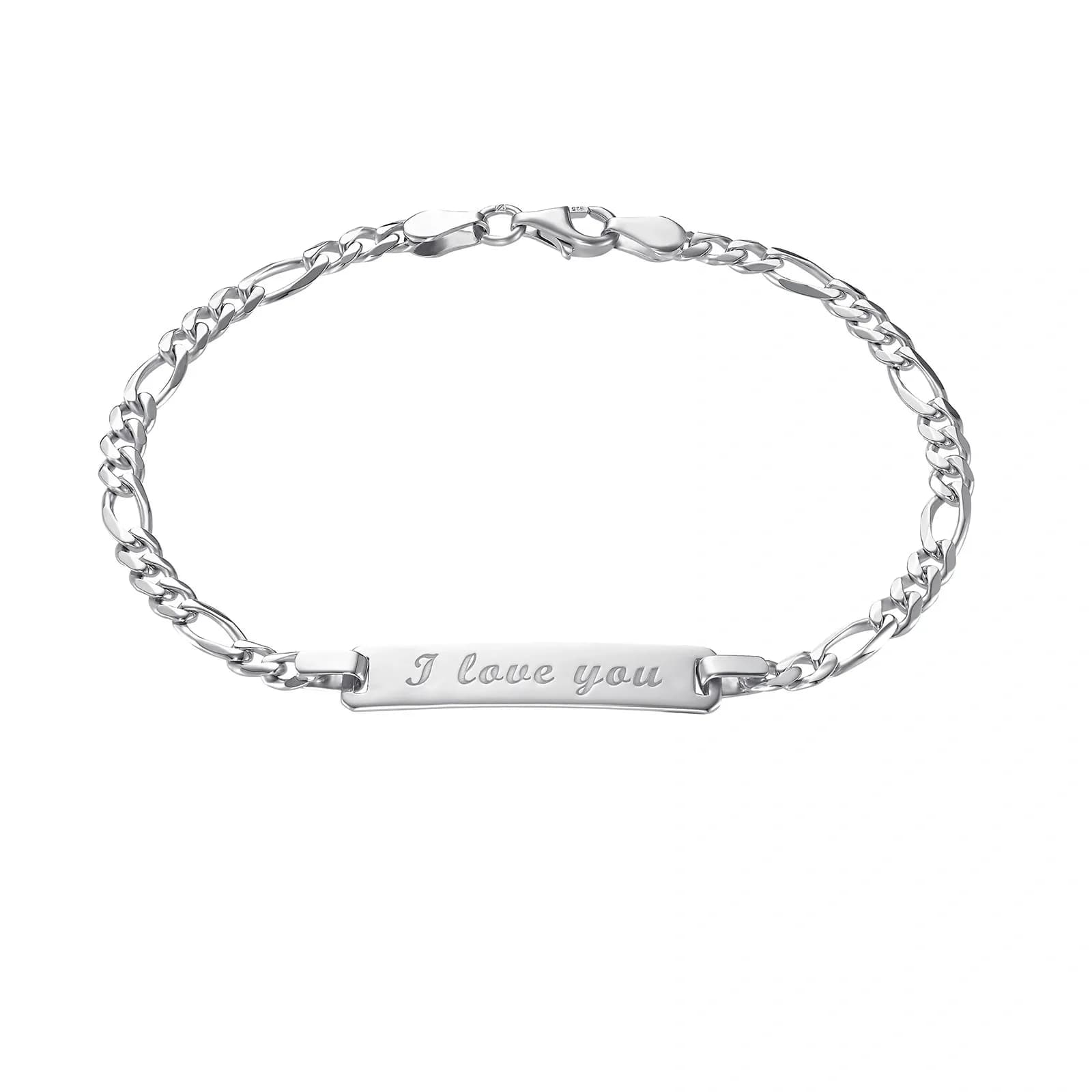 Silverarmband, figarolänk med id-bricka "I love you" - 19 cm