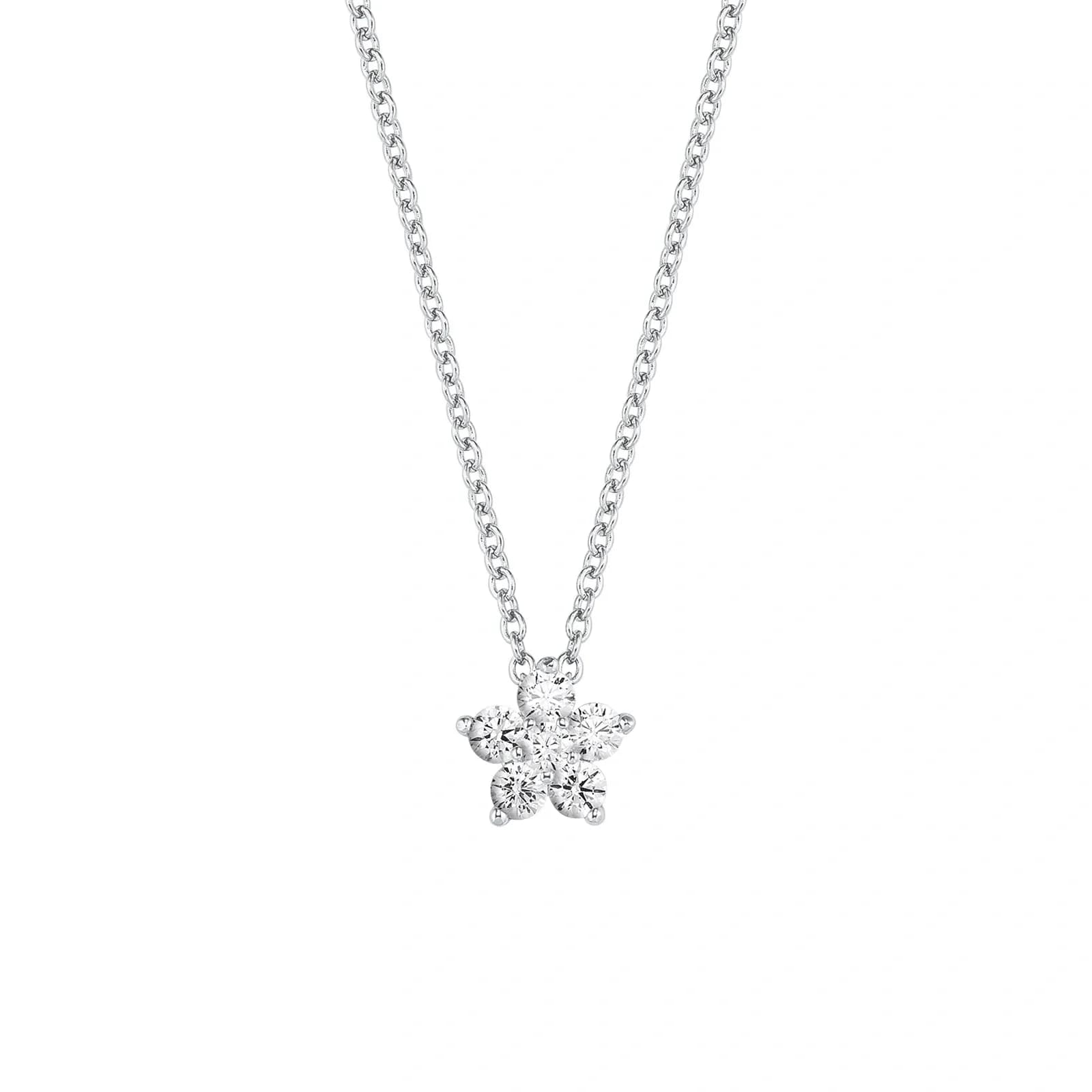 Silverhalsband, hängande stjärna med vita stenar - 42–45 cm