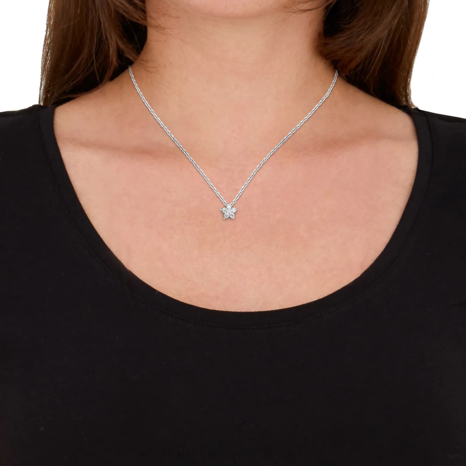 Silverhalsband, hängande stjärna med vita stenar - 42–45 cm 2