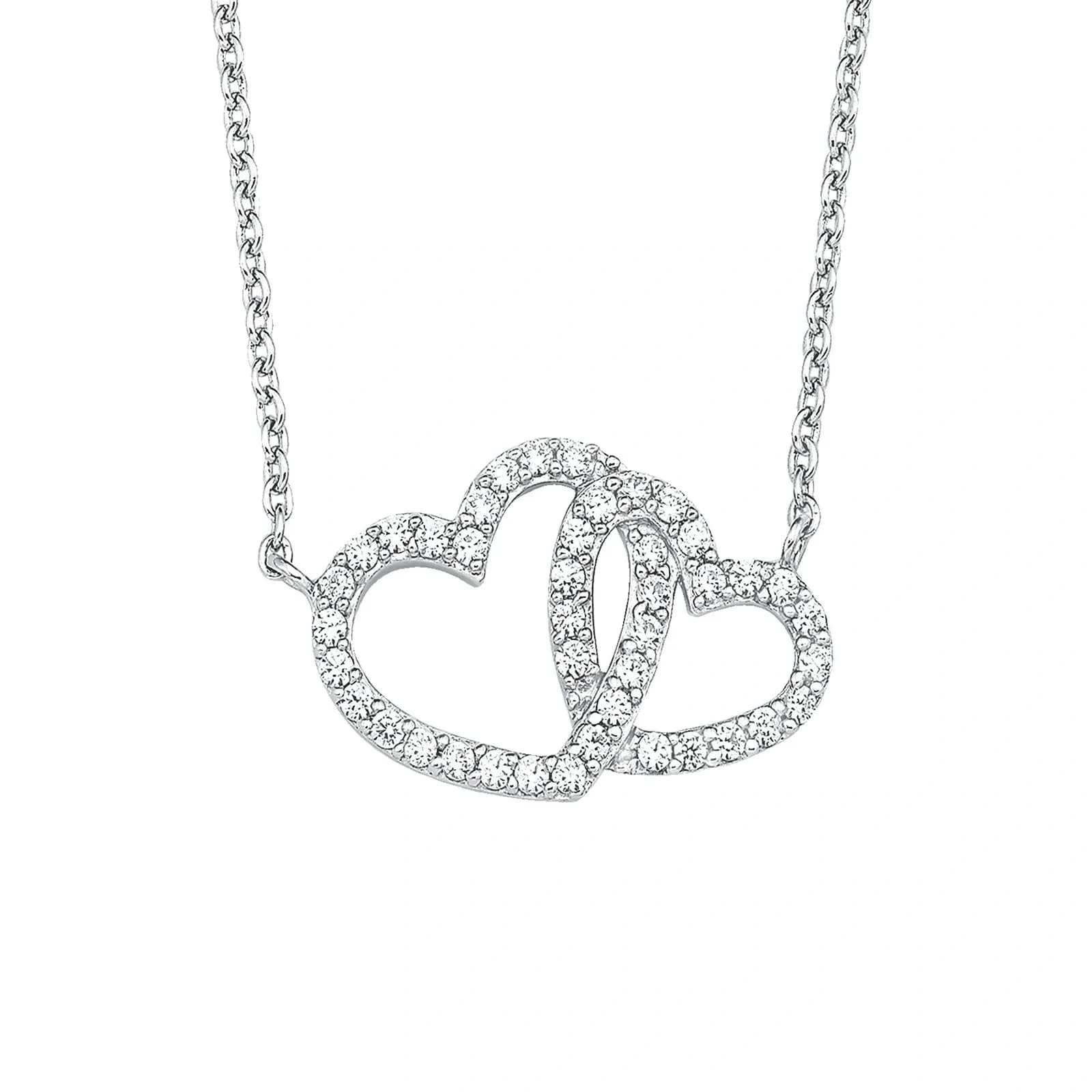 Silverhalsband, sammanflätade hjärtan med vita stenar - 45 cm 2