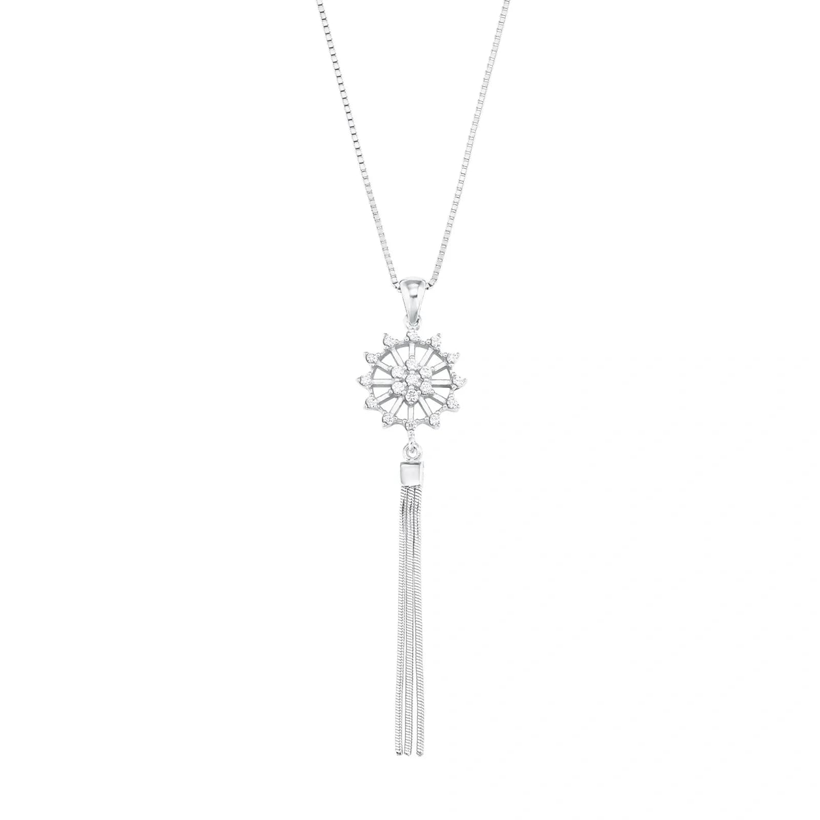 Silverhalsband, ankarlänk med hängande kulberlock - 42 cm