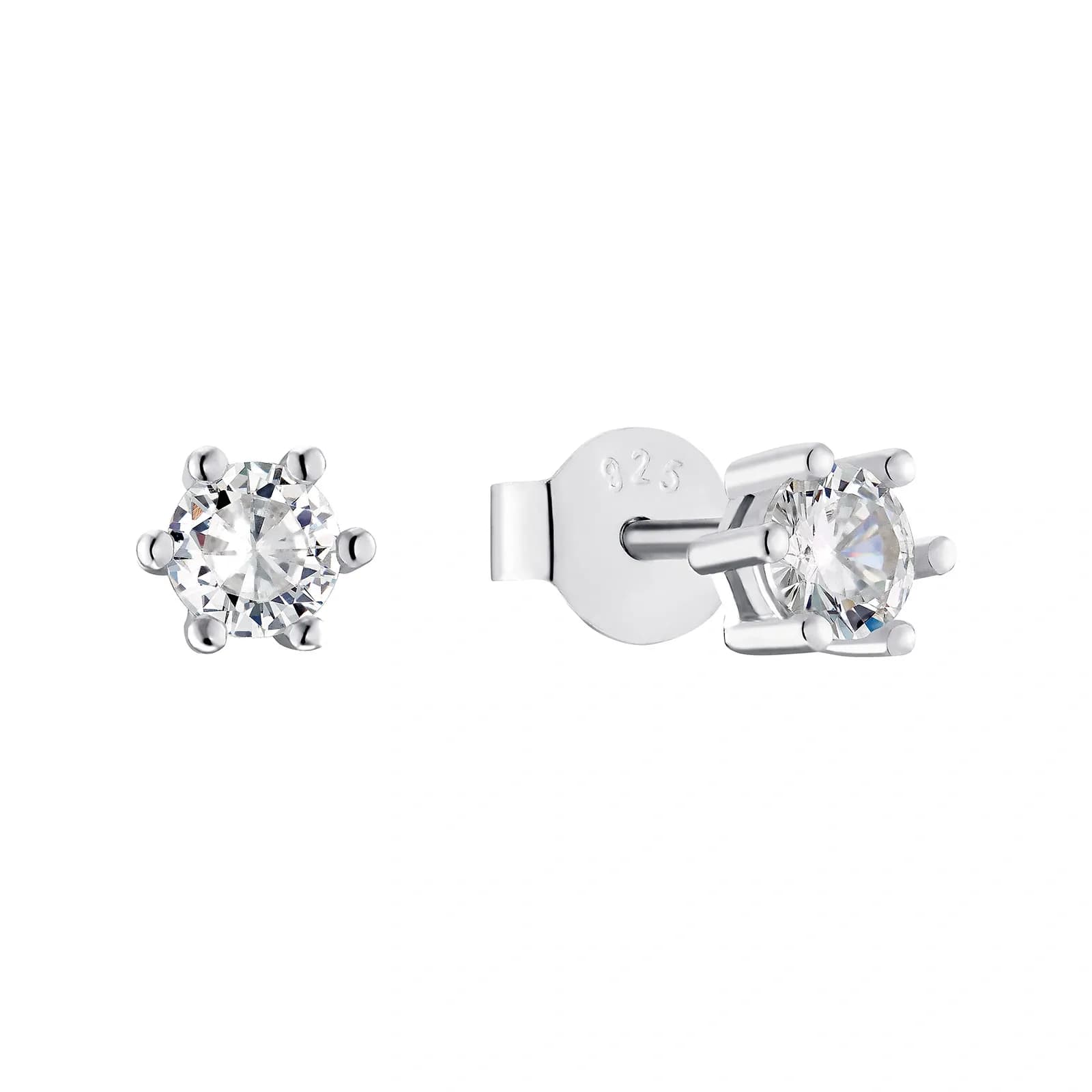 Silverörhängen - Kubisk Zirkonia, 6-klor, 7 mm