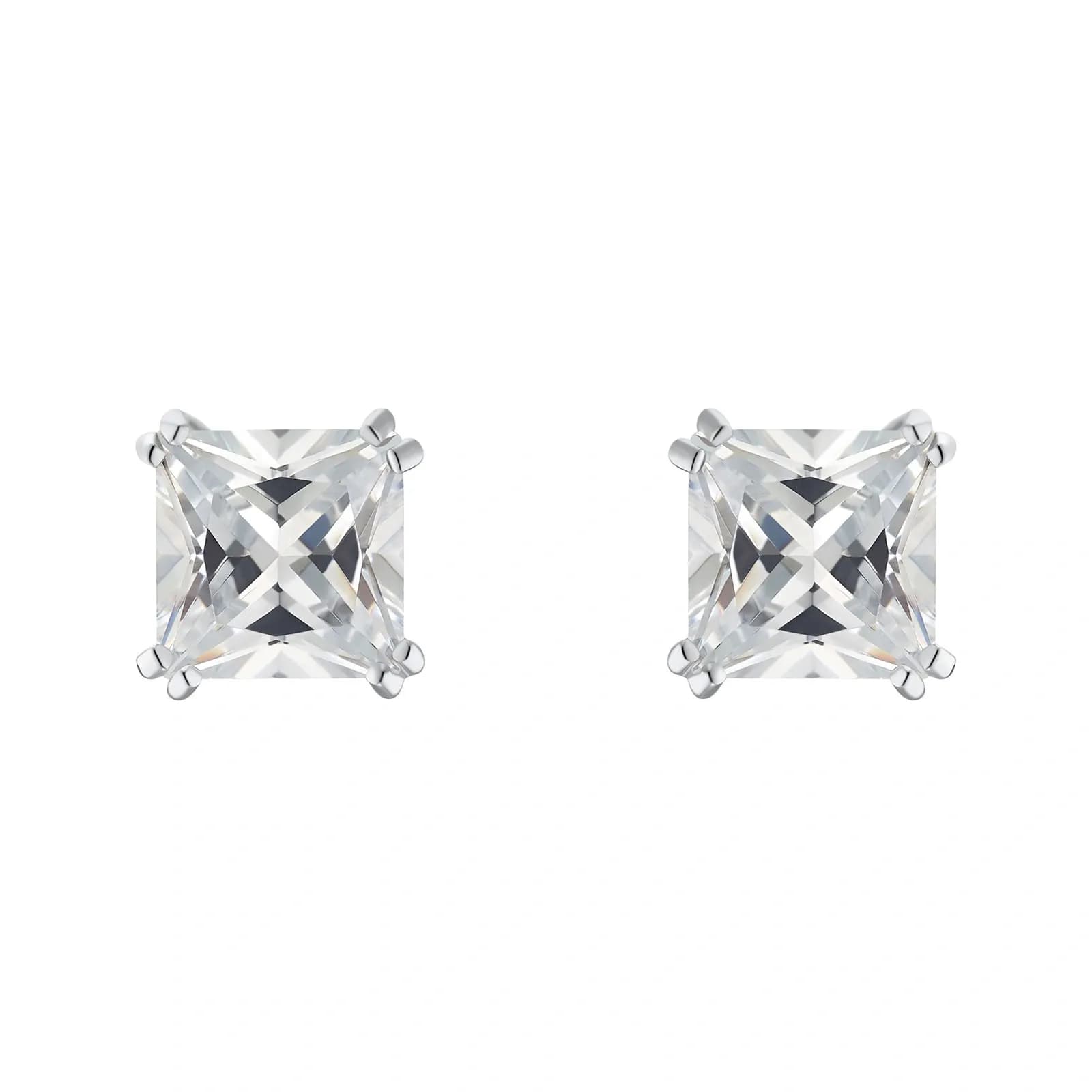 Silverörhängen, studs kvadratiska med vita stenar - 11 mm 3