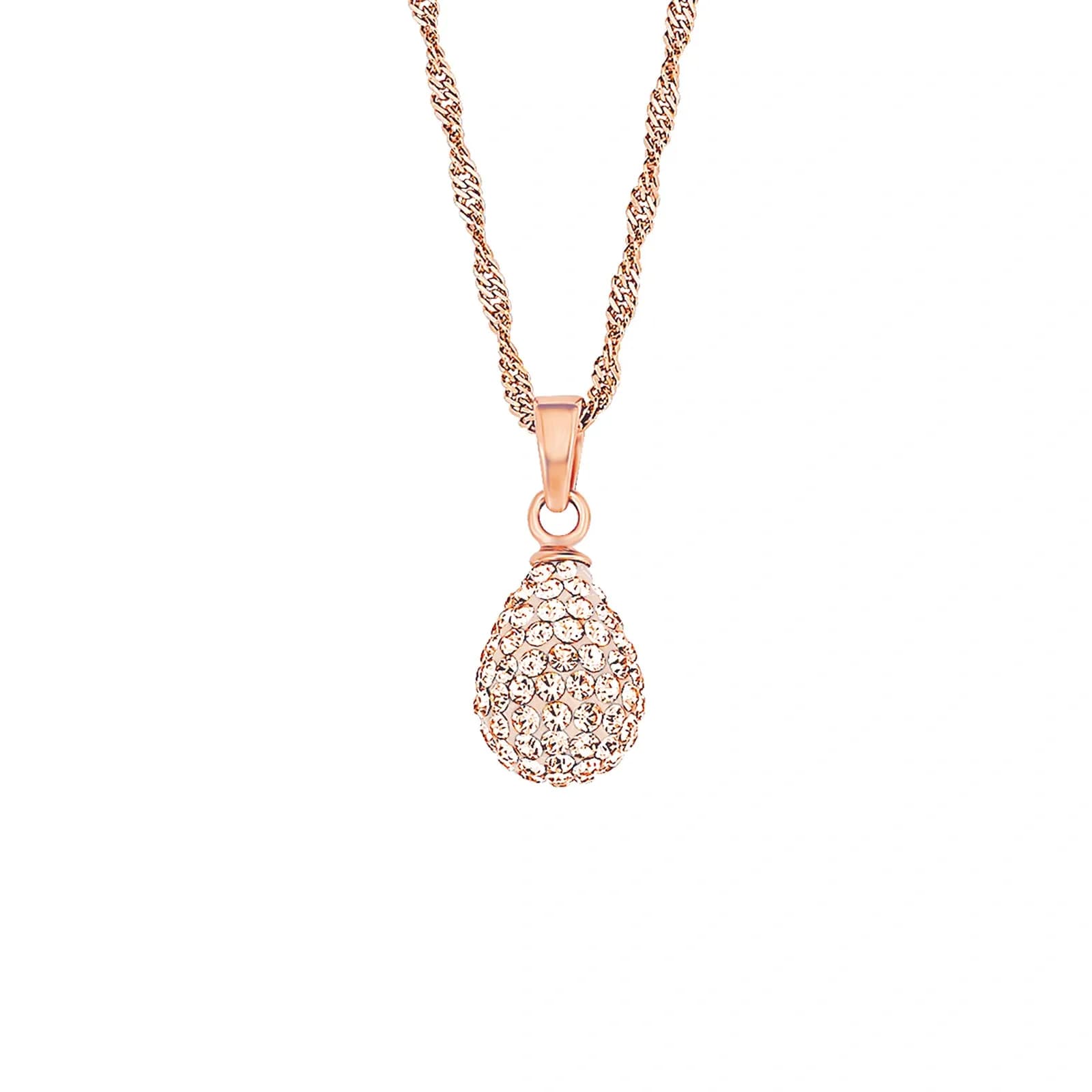 Rosegoldpläterat silverhalsband, droppe med glitterfinish - 42 cm
