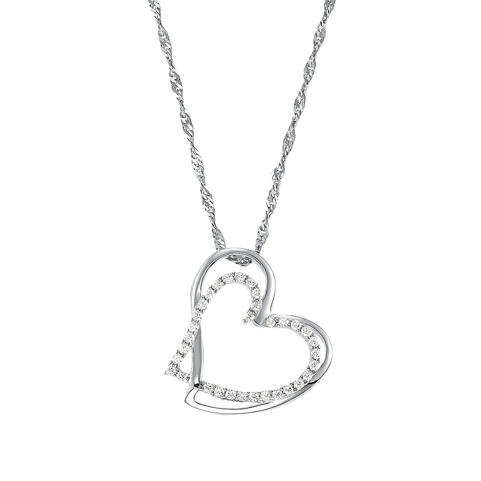Silverhalsband, singaporekedja med dubbelt hjärta - 45 cm