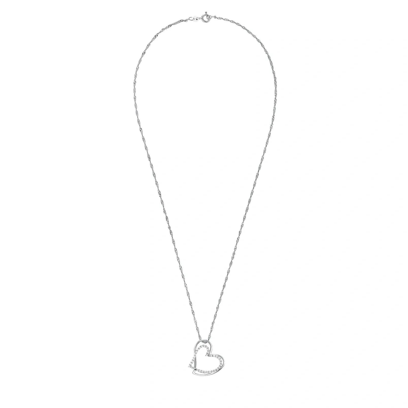 Silverhalsband, singaporekedja med dubbelt hjärta - 45 cm 3