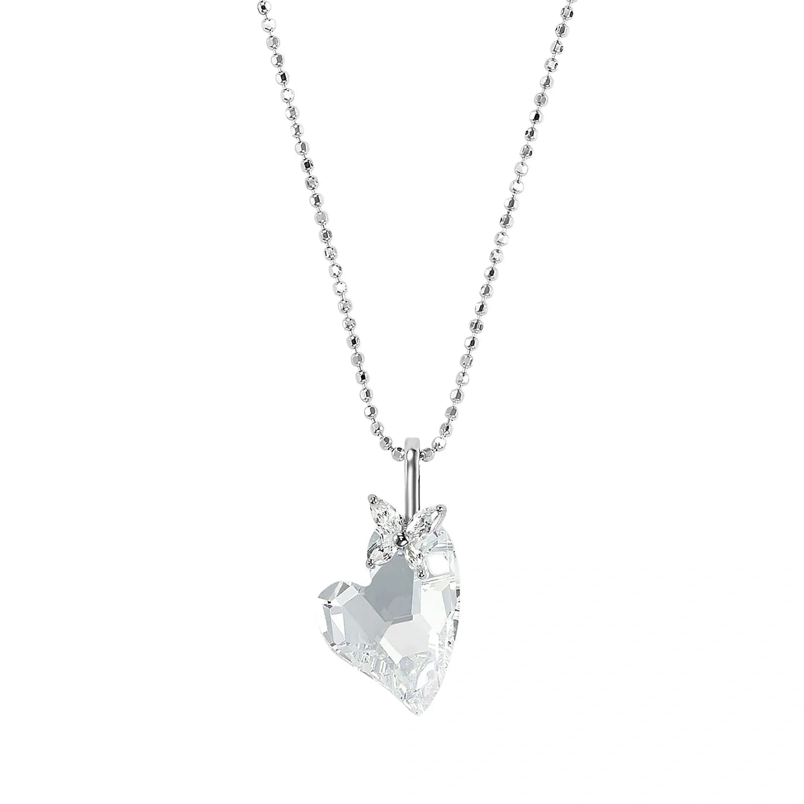 Silverhalsband, hjärtformad vit sten - 45 cm 2