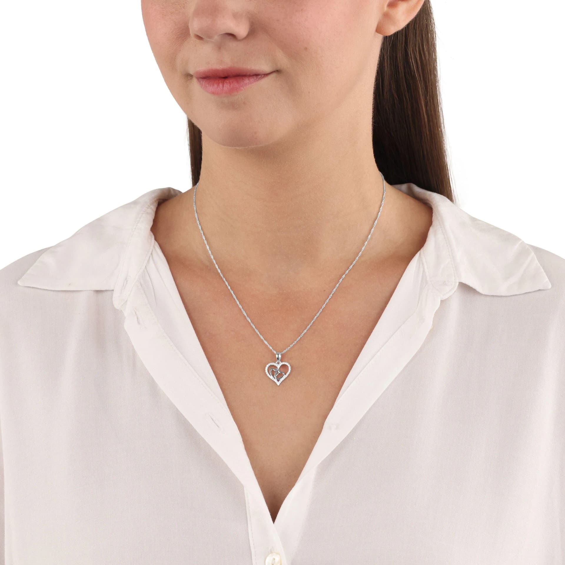 Silverhalsband, tre rörliga hjärtan - 42 cm 5