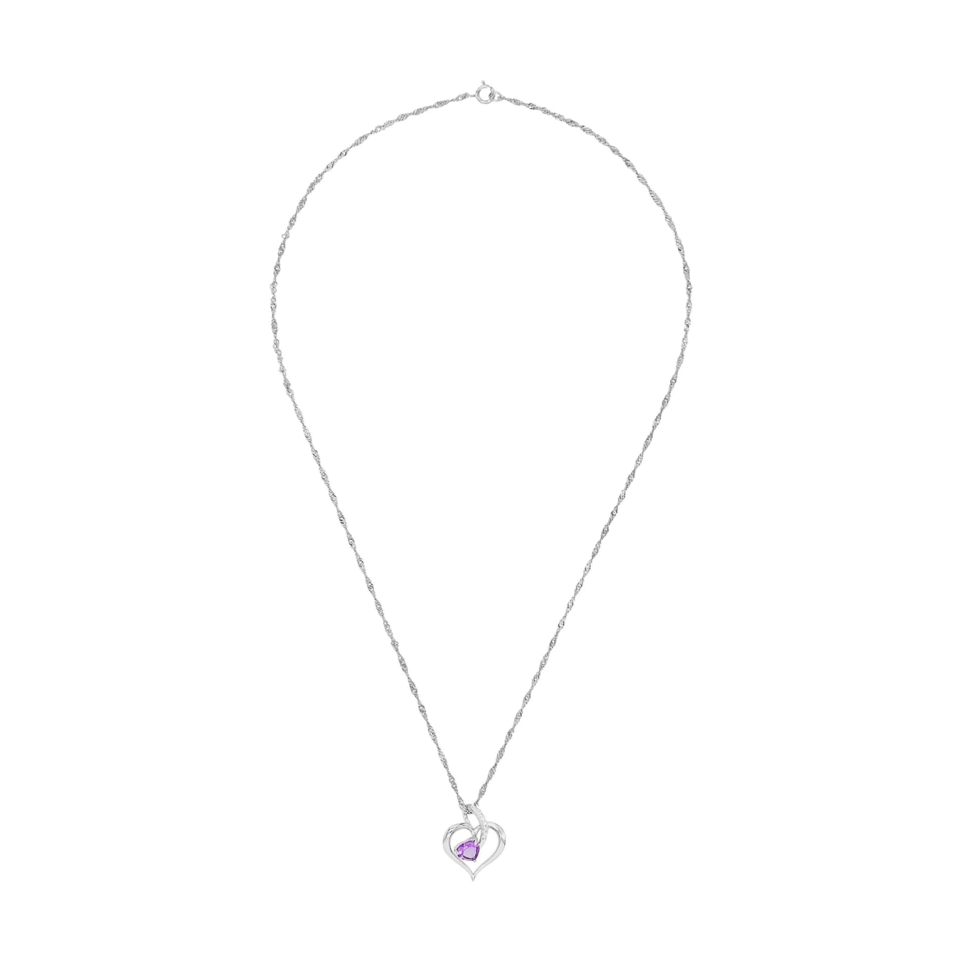 Silverhalsband, hjärta med lila stenar - 45 cm