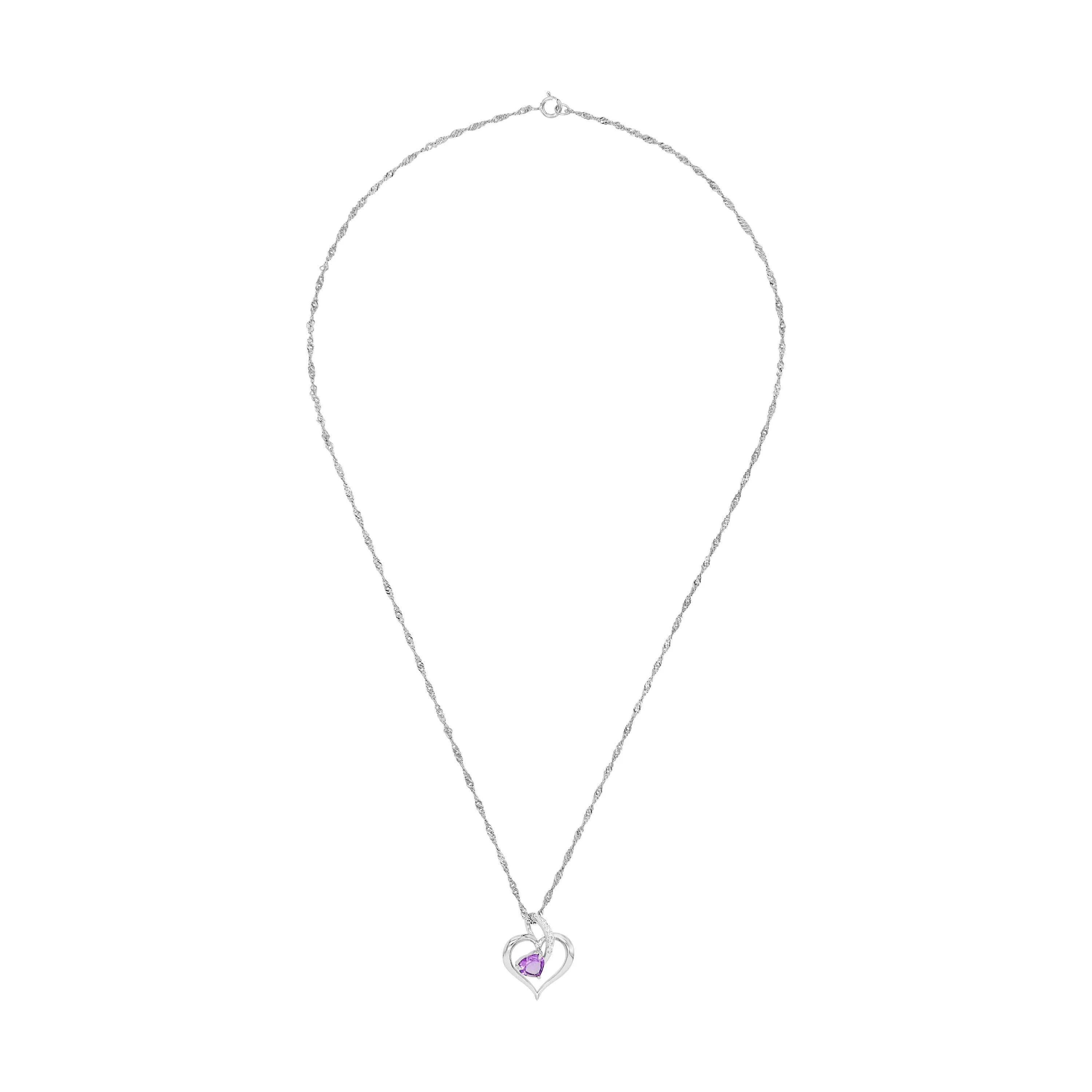 Silverhalsband, hjärta med lila stenar - 45 cm
