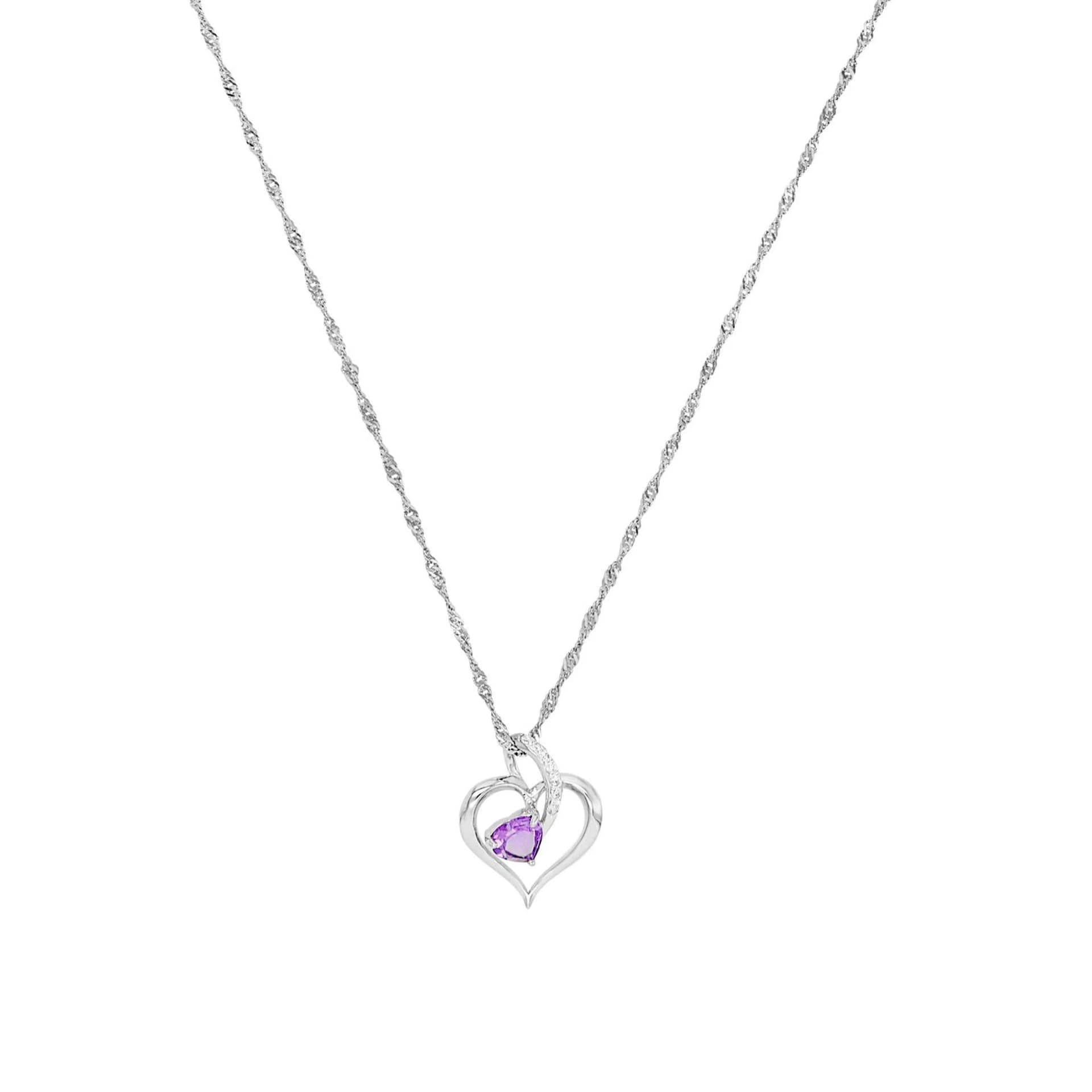 Silverhalsband, hjärta med lila stenar - 45 cm 2