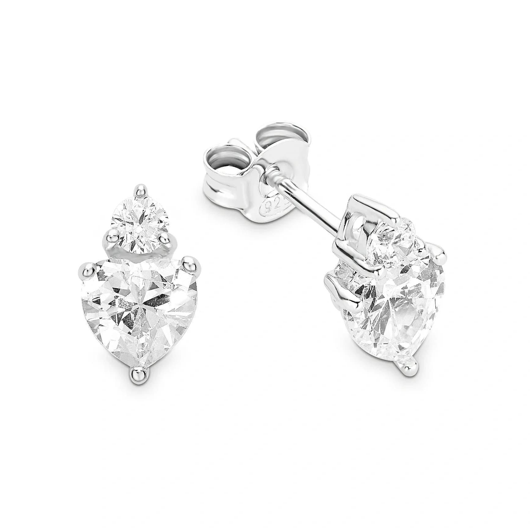 Silverörhängen studs hjärtformade stenar - 10 mm