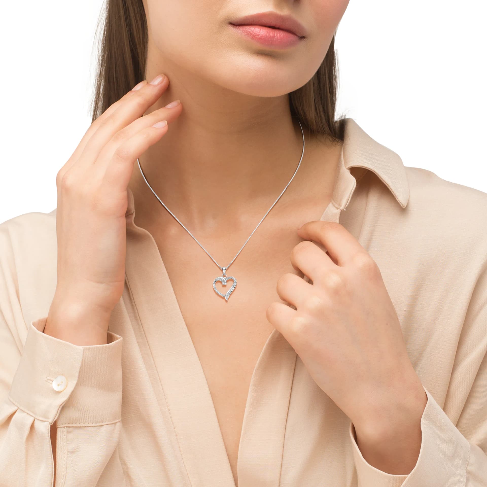 Silverhalsband - hjärtberlock 45 cm 3