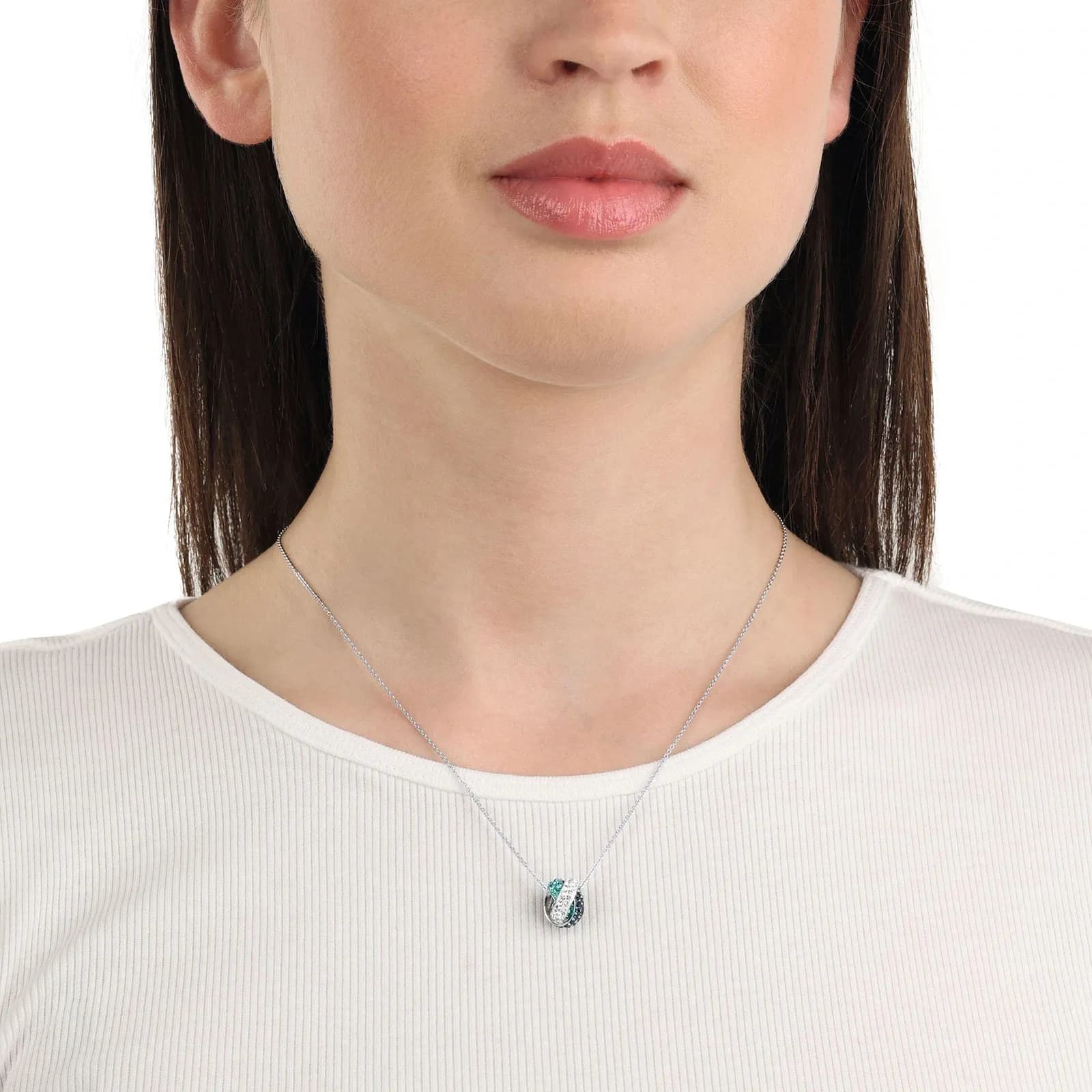 Silverhalsband, halsband och örhängen med vita stenar - 45 cm 4