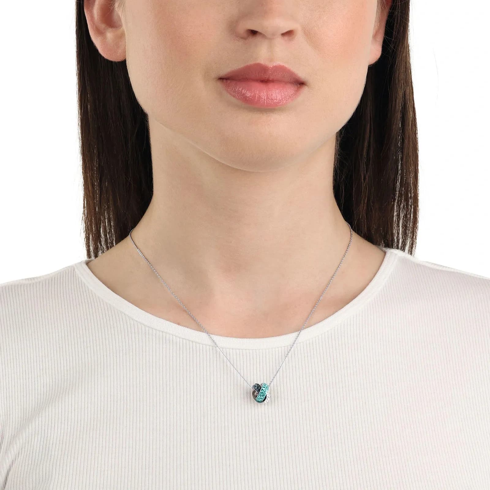 Silverhalsband, halsband och örhängen med vita stenar - 45 cm 5
