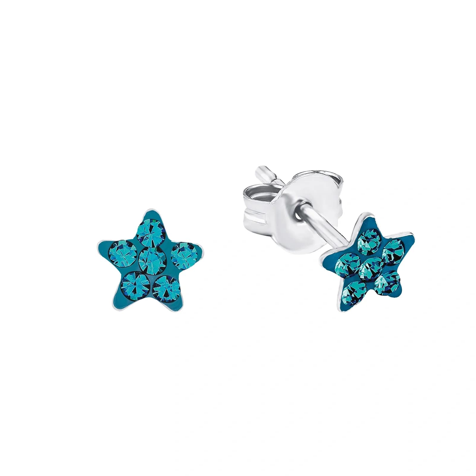 Silverörhängen, studs stjärna med turkosa stenar - 6 mm