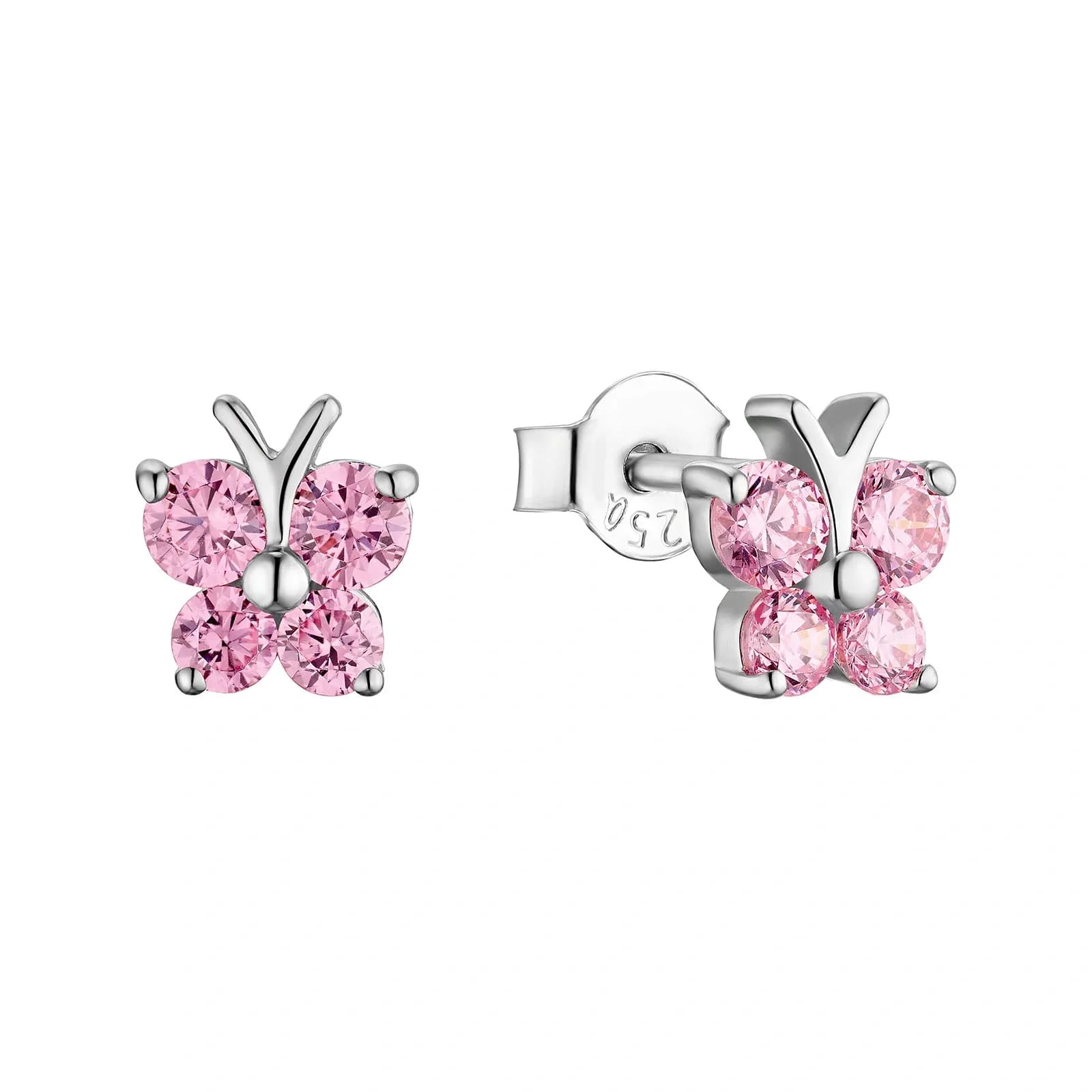 Silverörhängen barn, studs rosa fjärilar - 7 mm