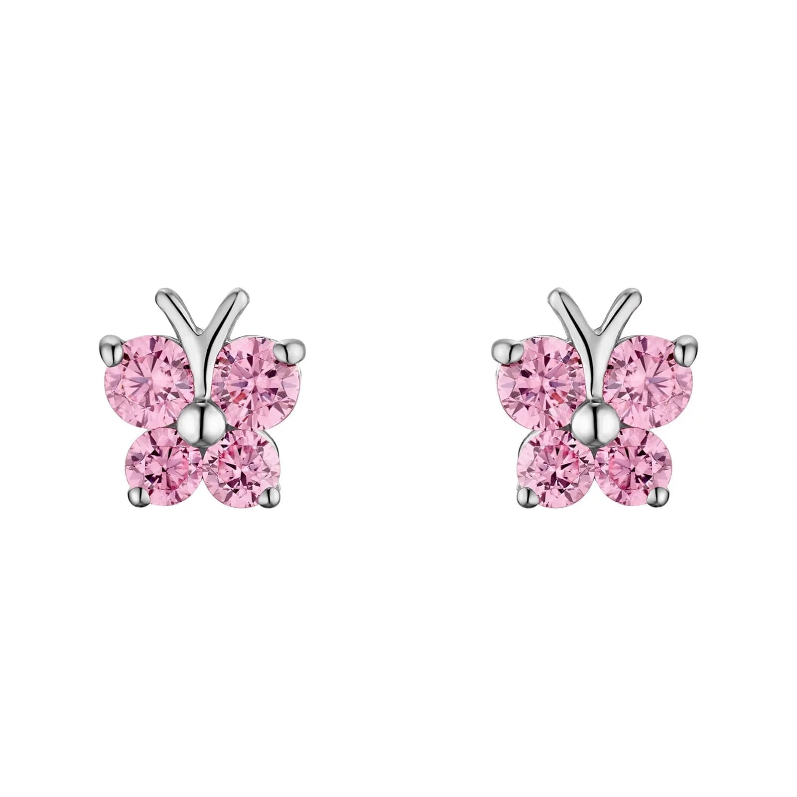 Silverörhängen barn, studs rosa fjärilar - 7 mm 3
