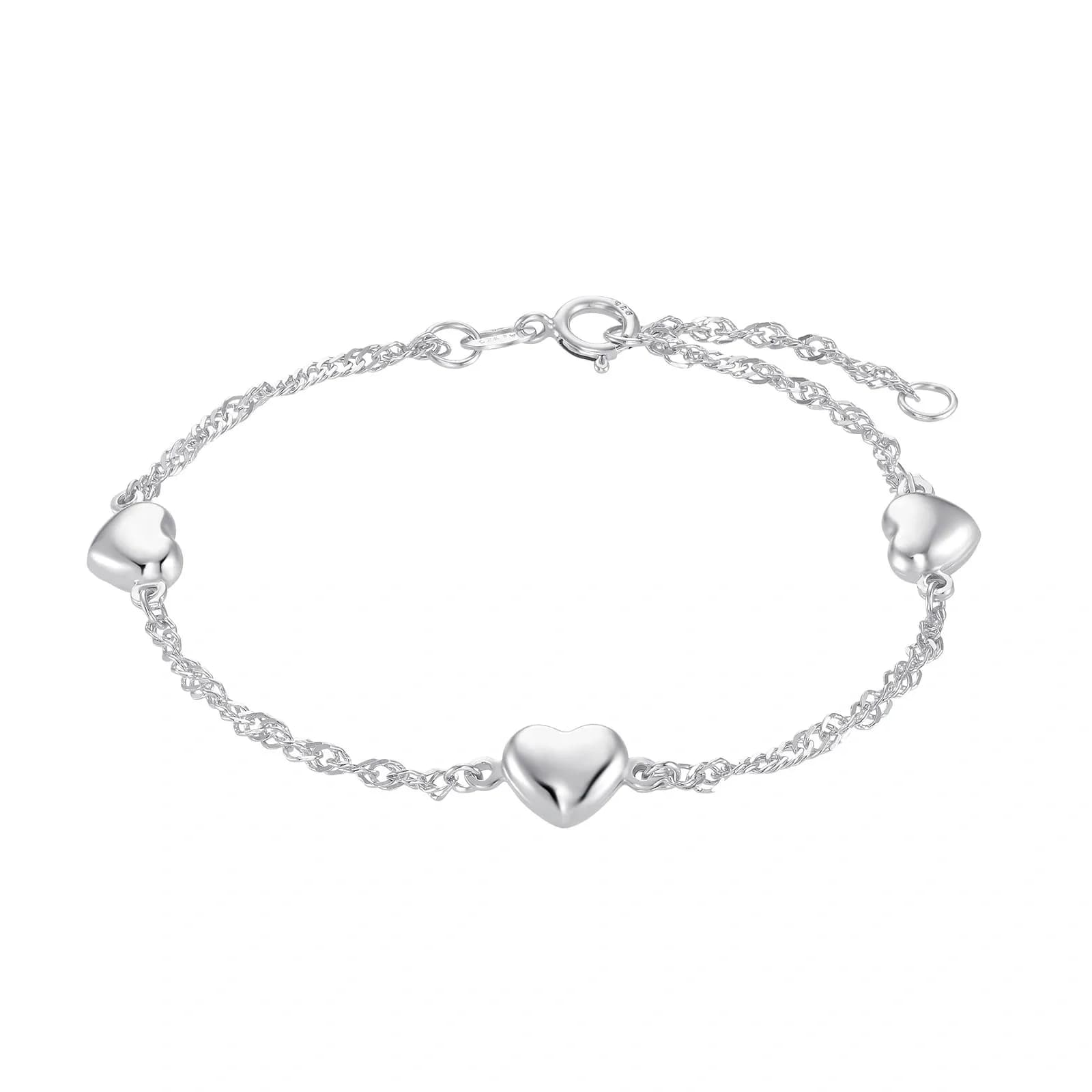 Silverarmband barn -  hjärtan, 14+2 cm