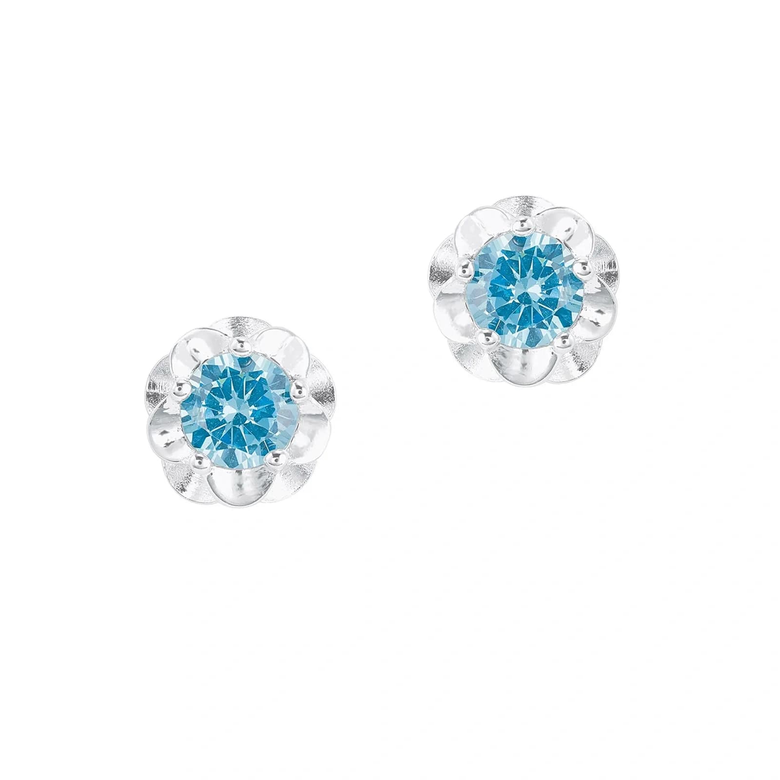 Silverörhängen, studs blomma med blå sten - 7 mm 2