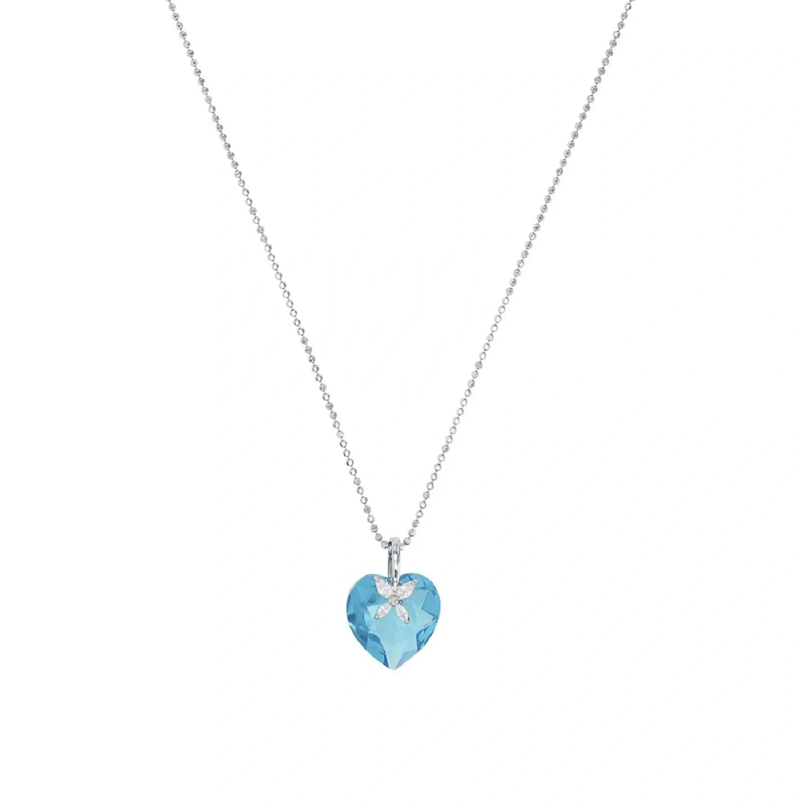Silverhalsband, hjärtformad blå sten - 45 cm