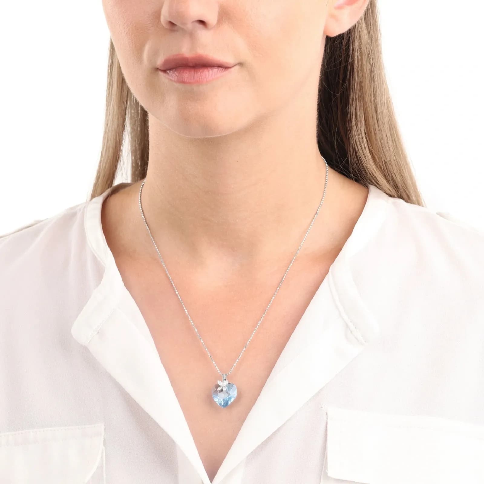 Silverhalsband, hjärtformad blå sten - 45 cm 2