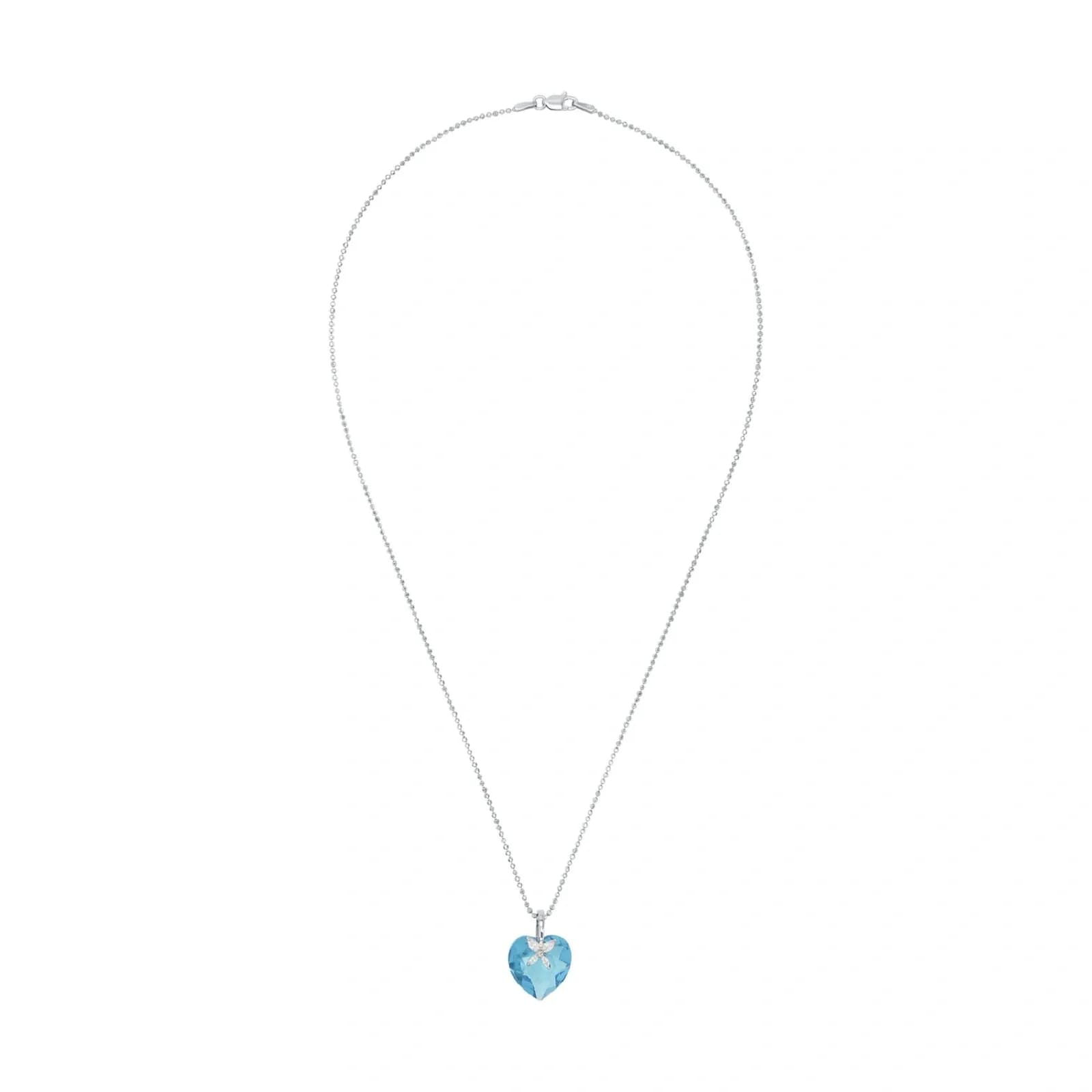 Silverhalsband, hjärtformad blå sten - 45 cm 3