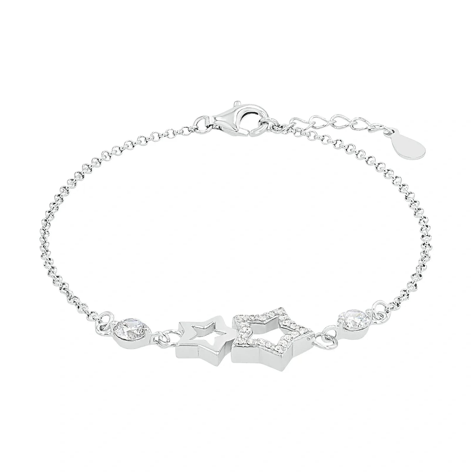 Silverarmband, ankarlänk med hängande stjärnor - 17–19 cm