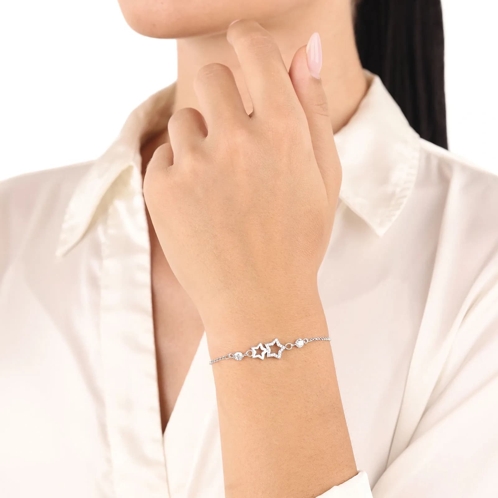 Silverarmband, ankarlänk med hängande stjärnor - 17–19 cm 3