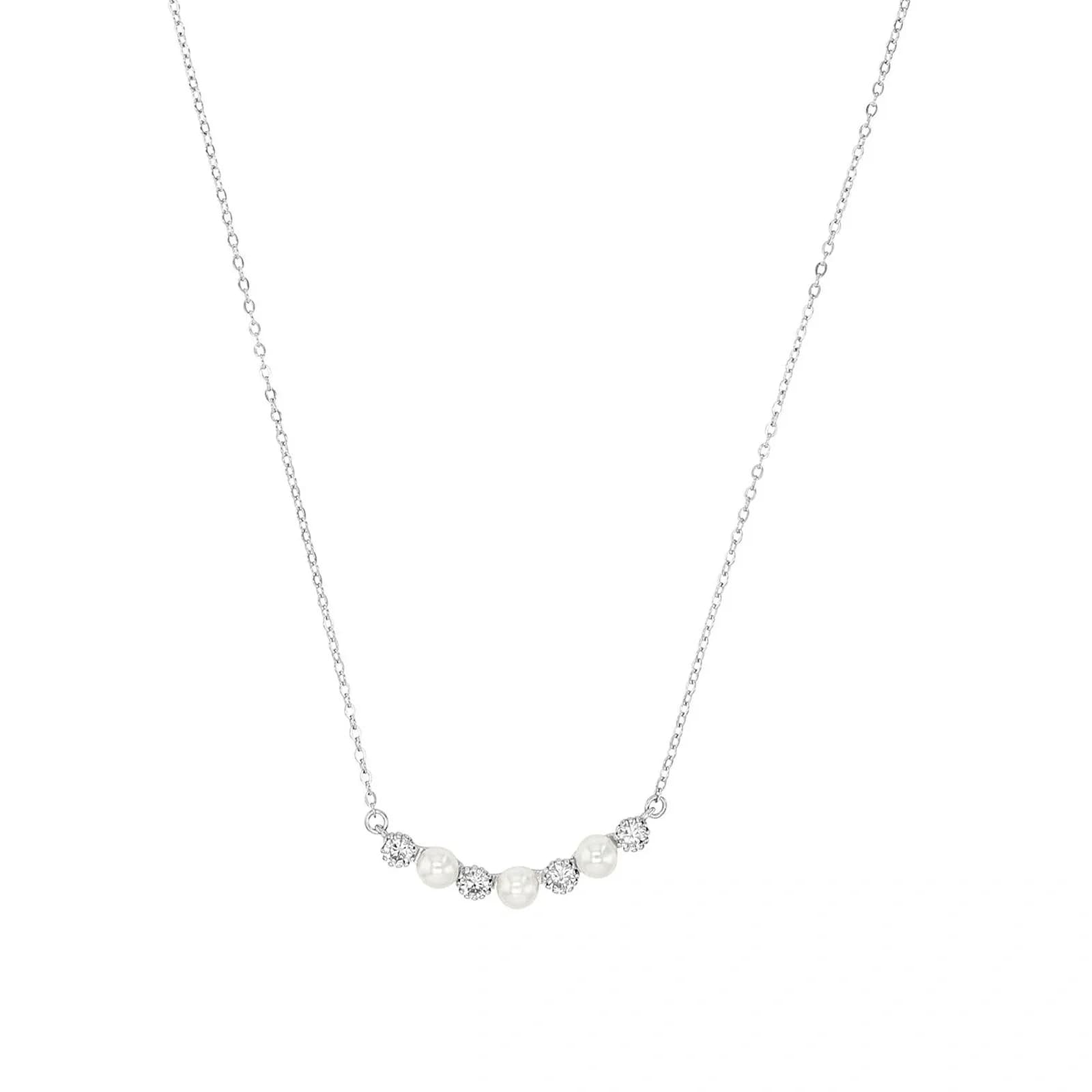 Silverhalsband, odlade pärlor och vita stenar - 42–45 cm