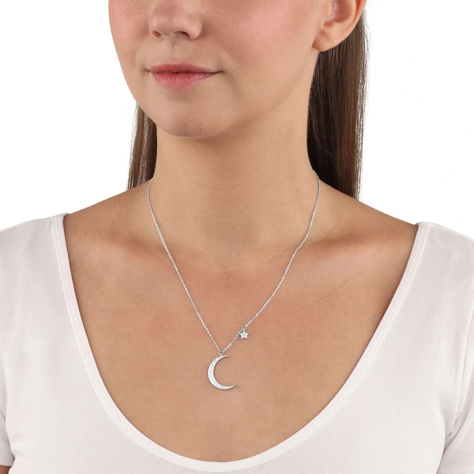 Silverhalsband, rektangel med vita stenar - 45–50 cm 4