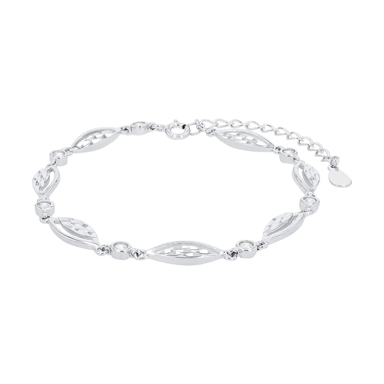Silverarmband, länk med fasetterade ovaler och stenar - 16–20 cm 4