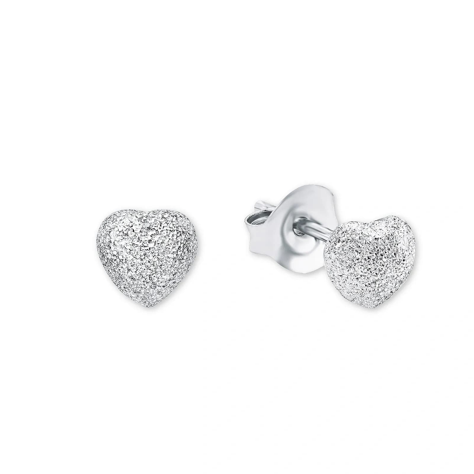 Silverörhängen, studs hjärtan med glitterfinish - 6 mm