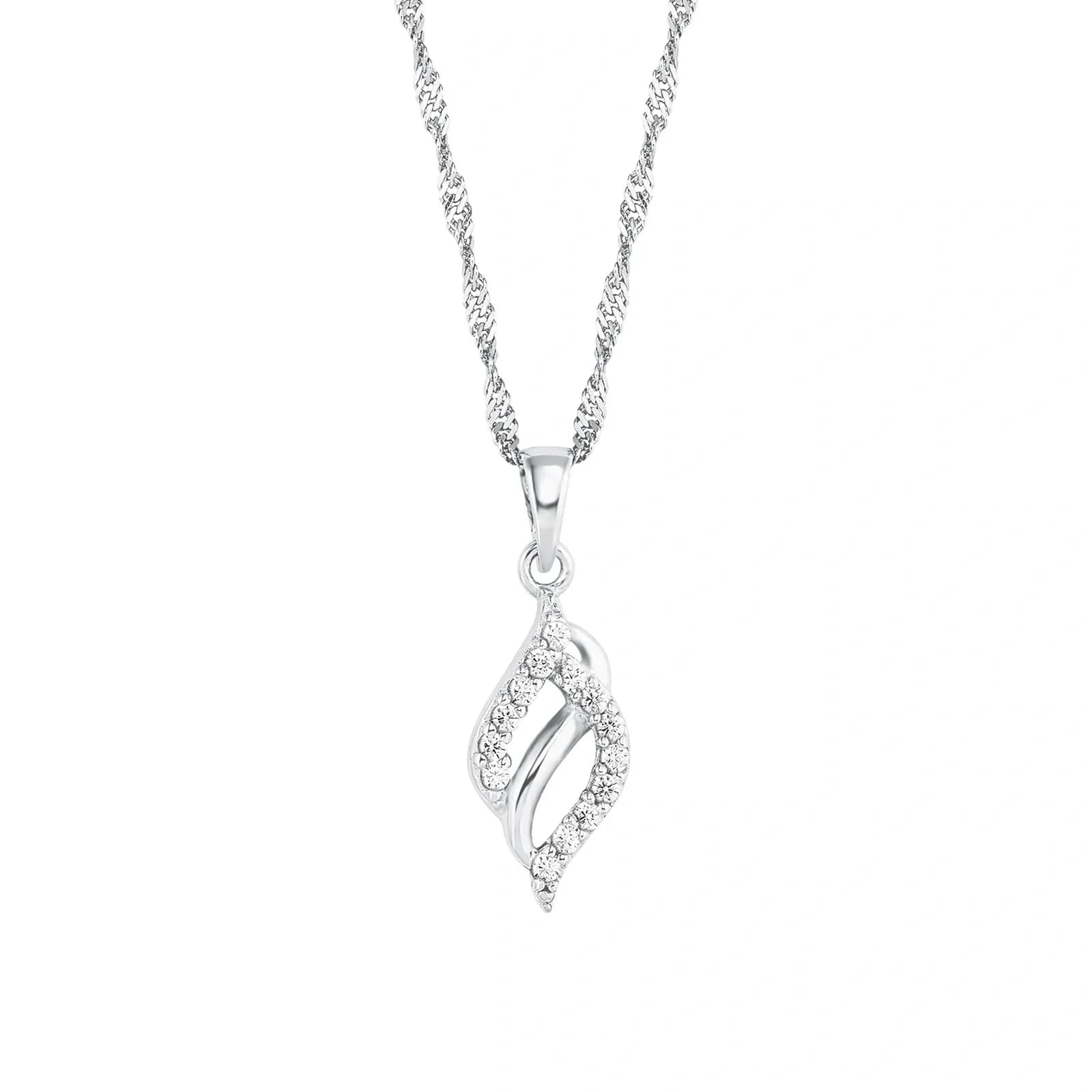 Silverhalsband - löv, Kubisk Zirkonia, 42 cm