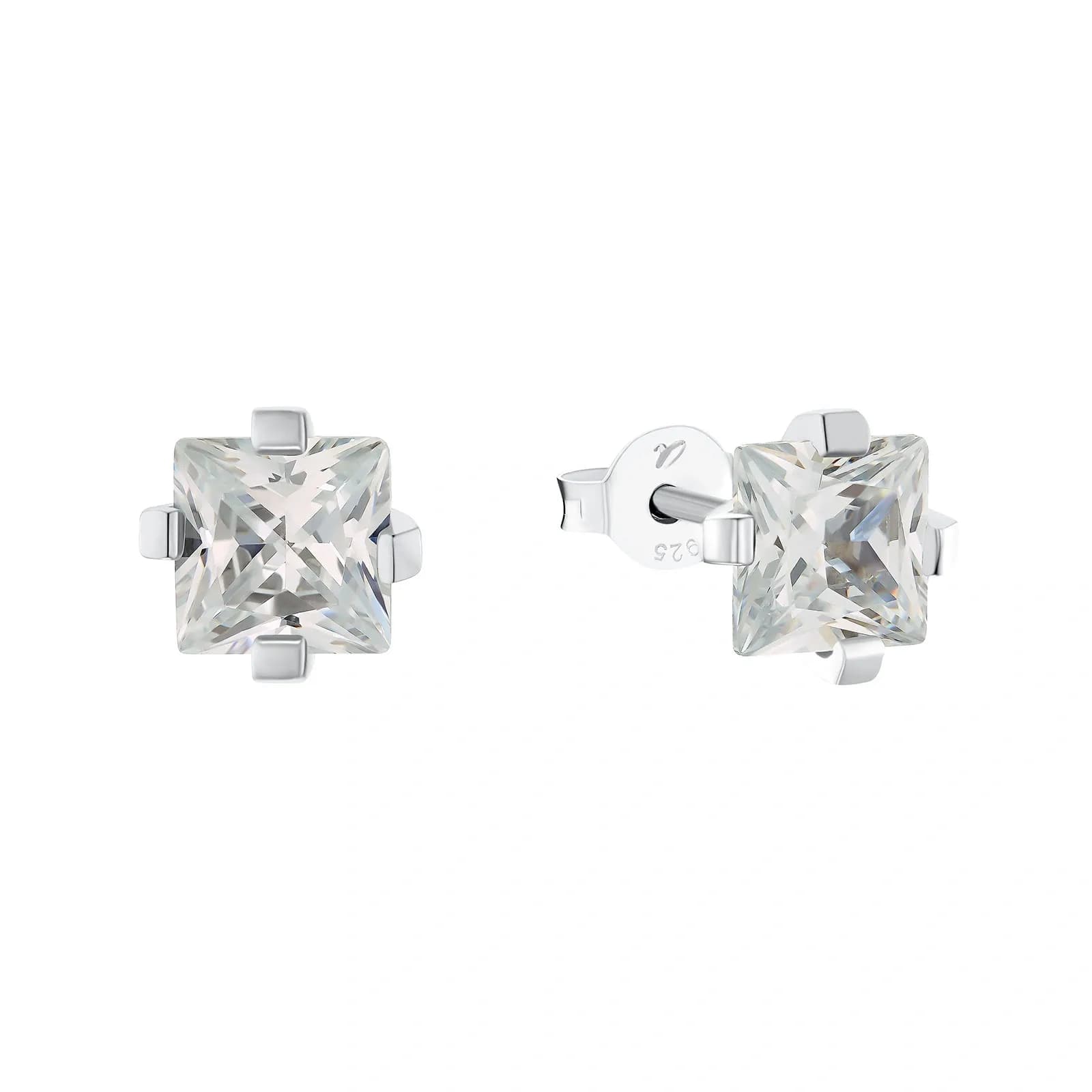Silverörhängen - kvadratiska Kubisk Zirkonia, 8 mm