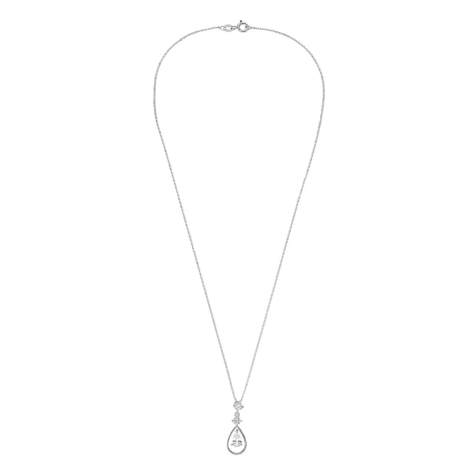 Silverhalsband, droppe med vit sten - 45 cm 3