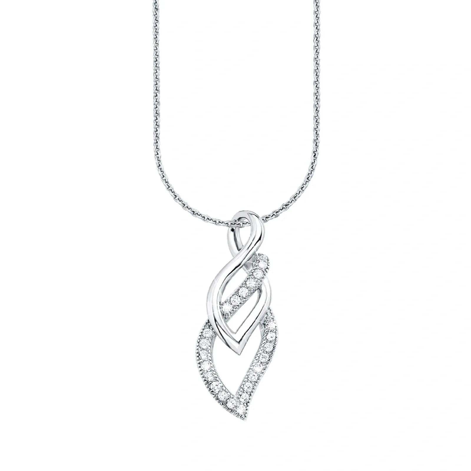 Silverhalsband - löv, Kubisk Zirkonia, 45 cm