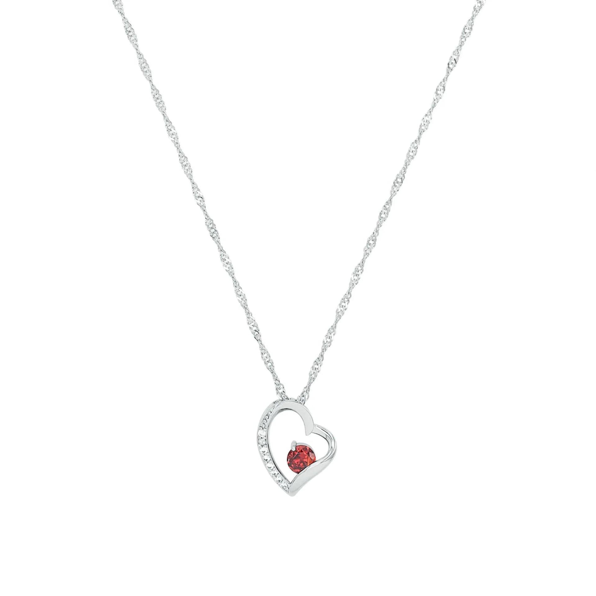 Halsband 925 Sterling Silver - hjärta & röd Zirkonia