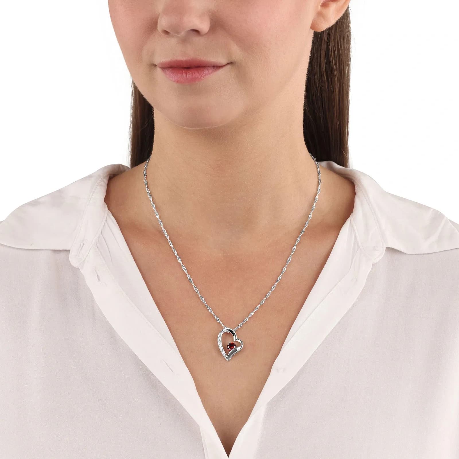 Halsband 925 Sterling Silver - hjärta & röd Zirkonia 3