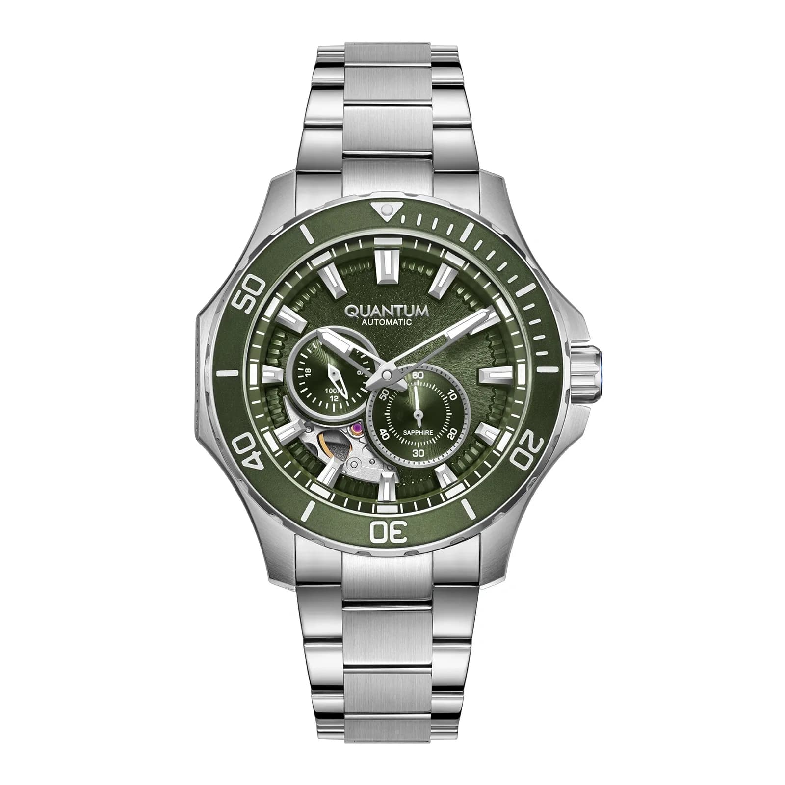 Quantum Automatic herr grön/stål, metallband - QMG1188.370 1