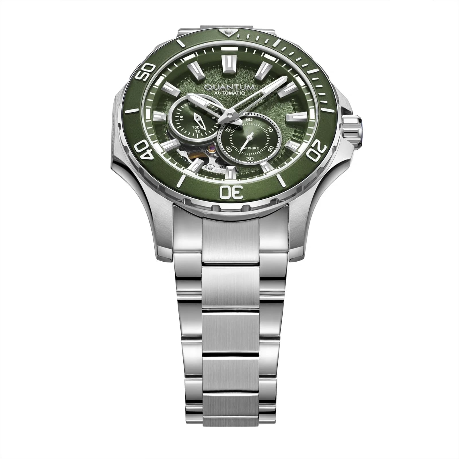 Quantum Automatic herr grön/stål, metallband - QMG1188.370 4