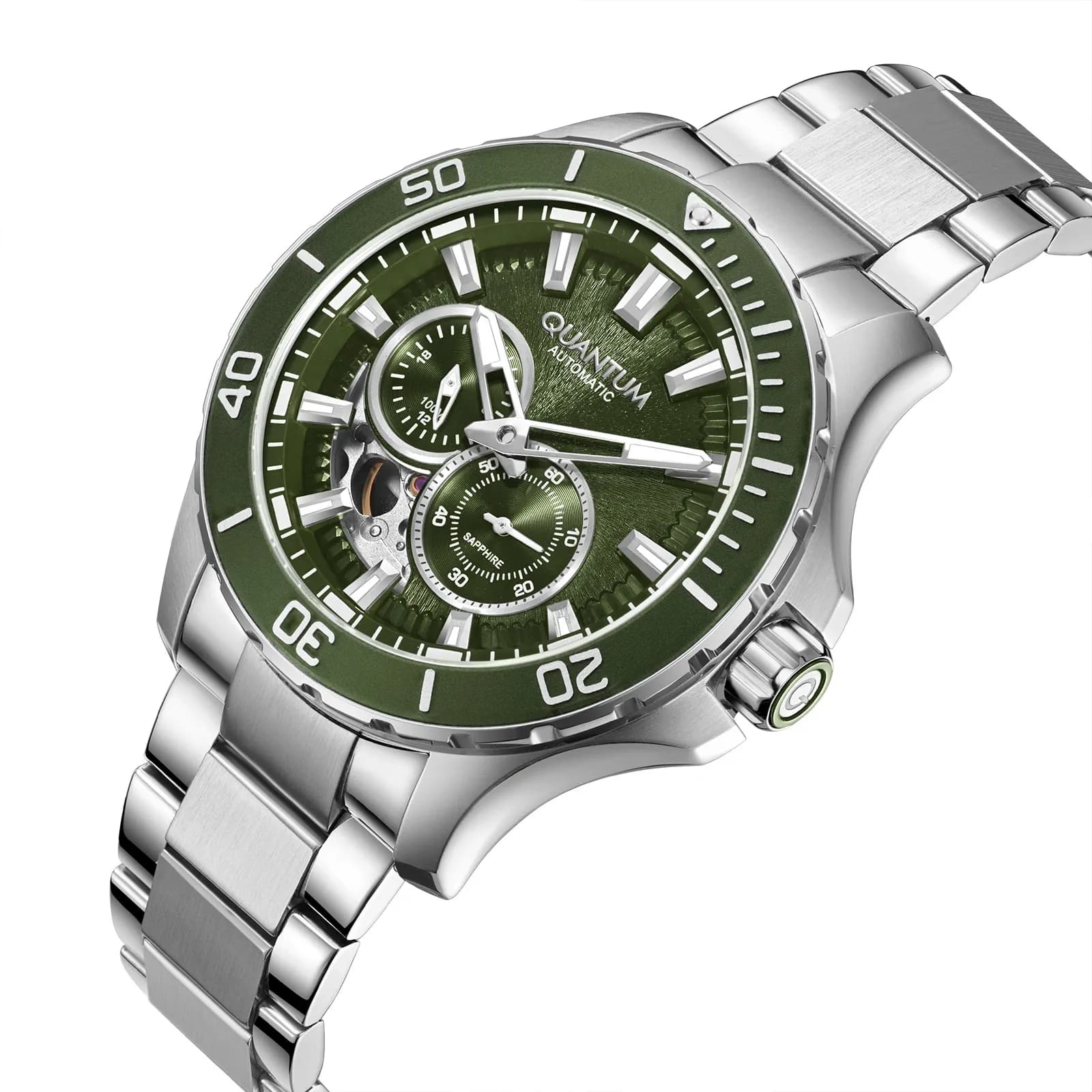 Quantum Automatic herr grön/stål, metallband - QMG1188.370 5