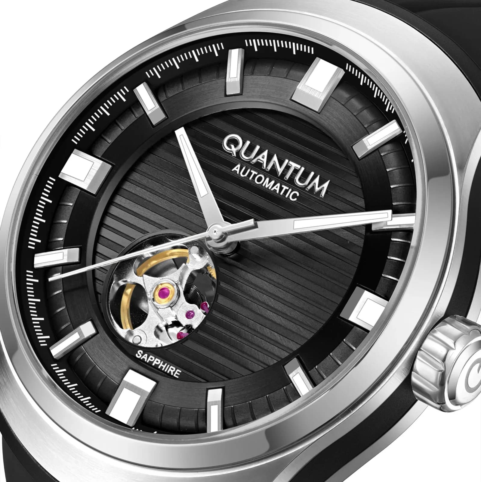 Quantum Automatic herr svart/stål, silikonband - QMG1203.351 5