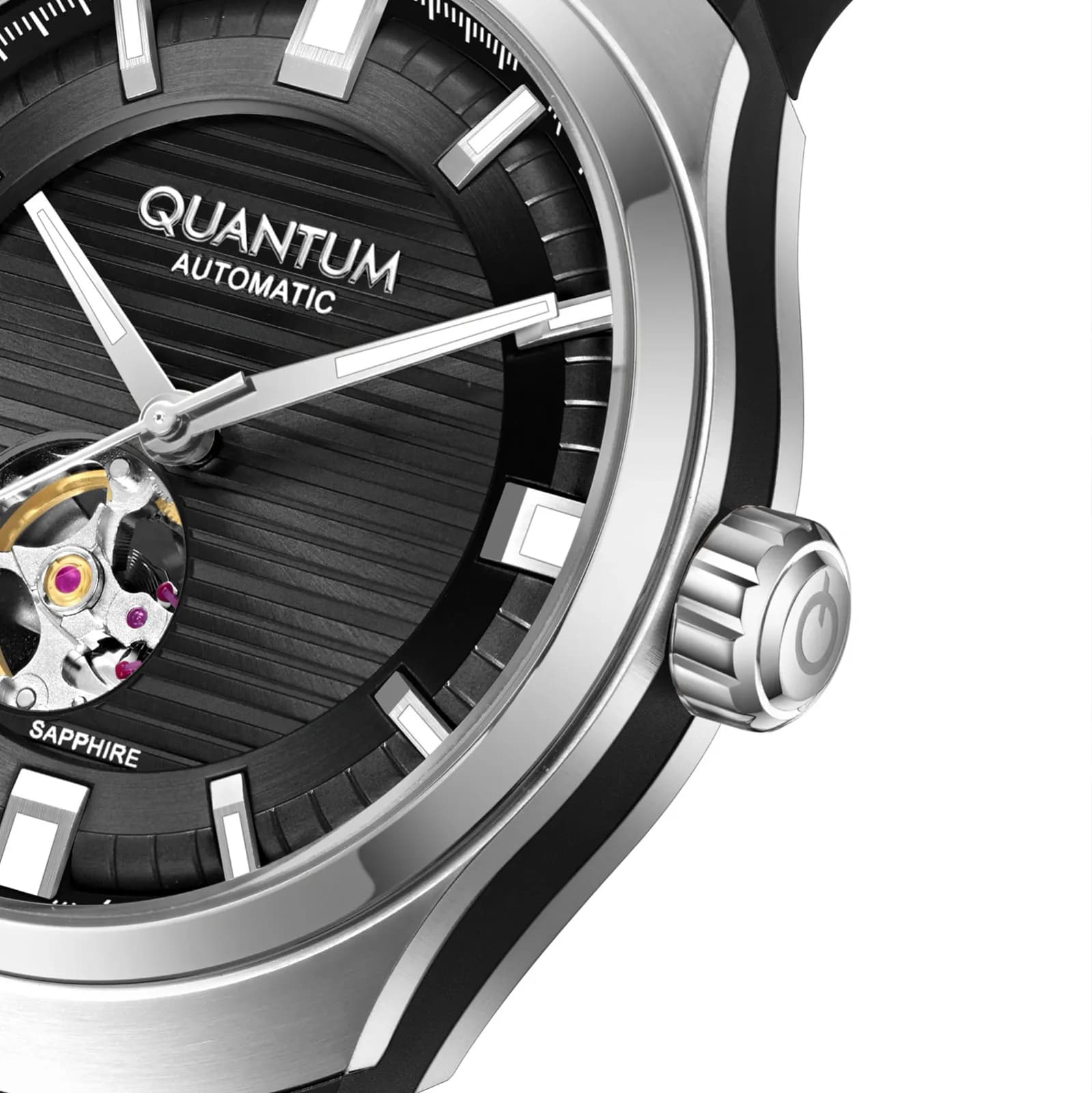 Quantum Automatic herr svart/stål, silikonband - QMG1203.351 6