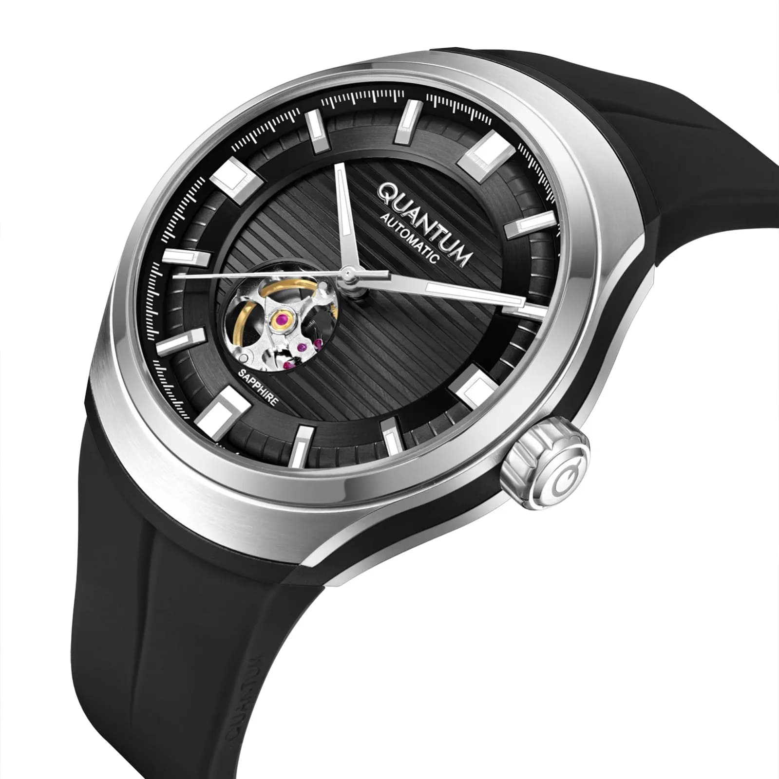 Quantum Automatic herr svart/stål, silikonband - QMG1203.351 9