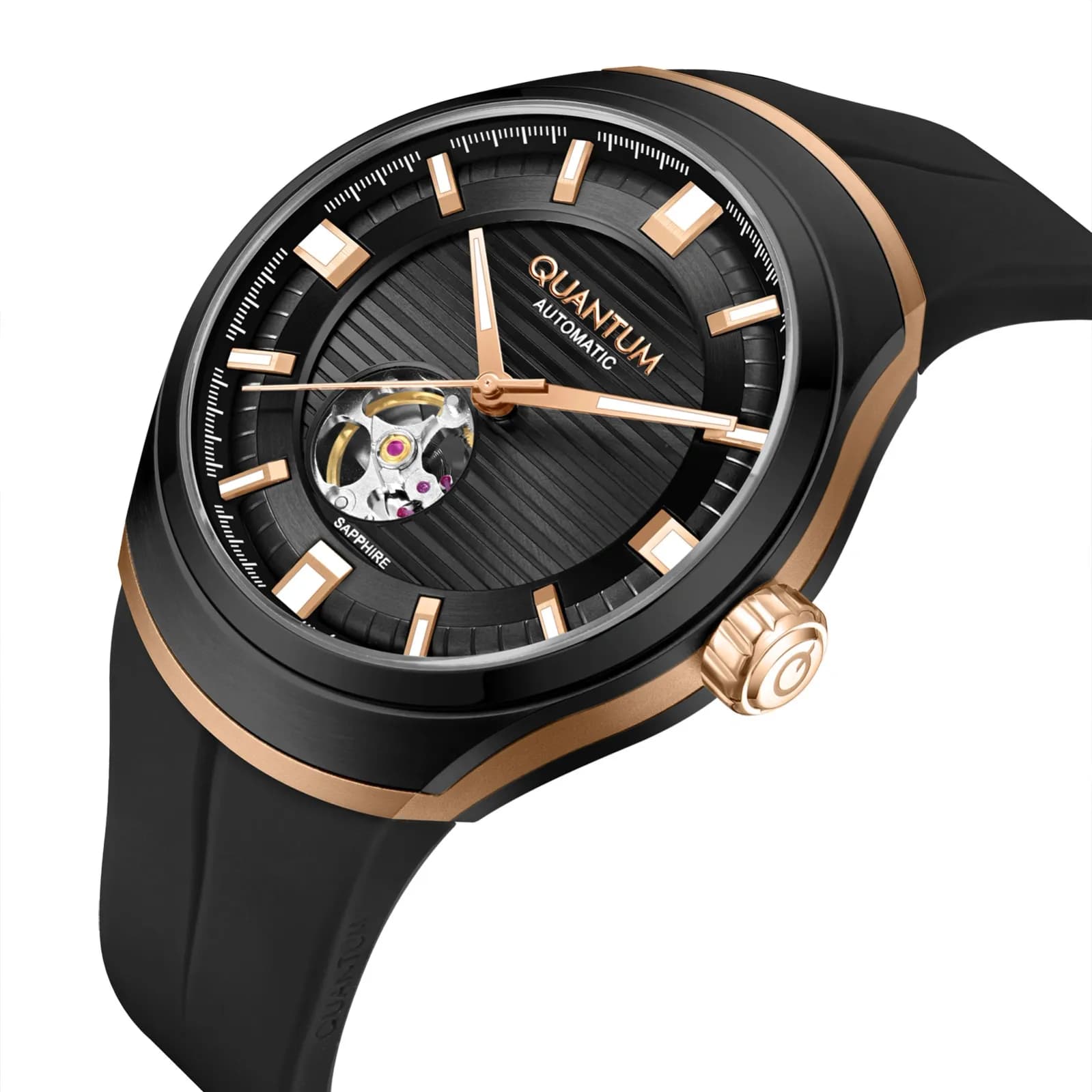 Quantum Automatic herr svart/stål, silikonband - QMG1203.851 10
