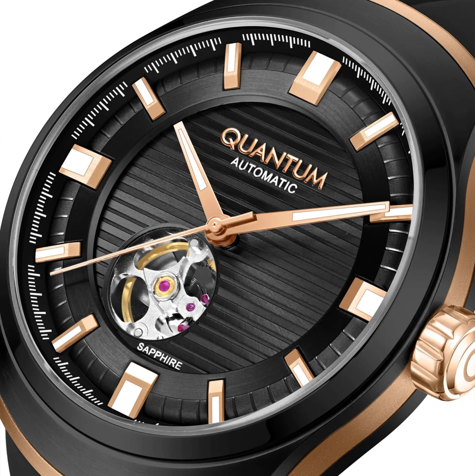 Quantum Automatic herr svart/stål, silikonband - QMG1203.851 6