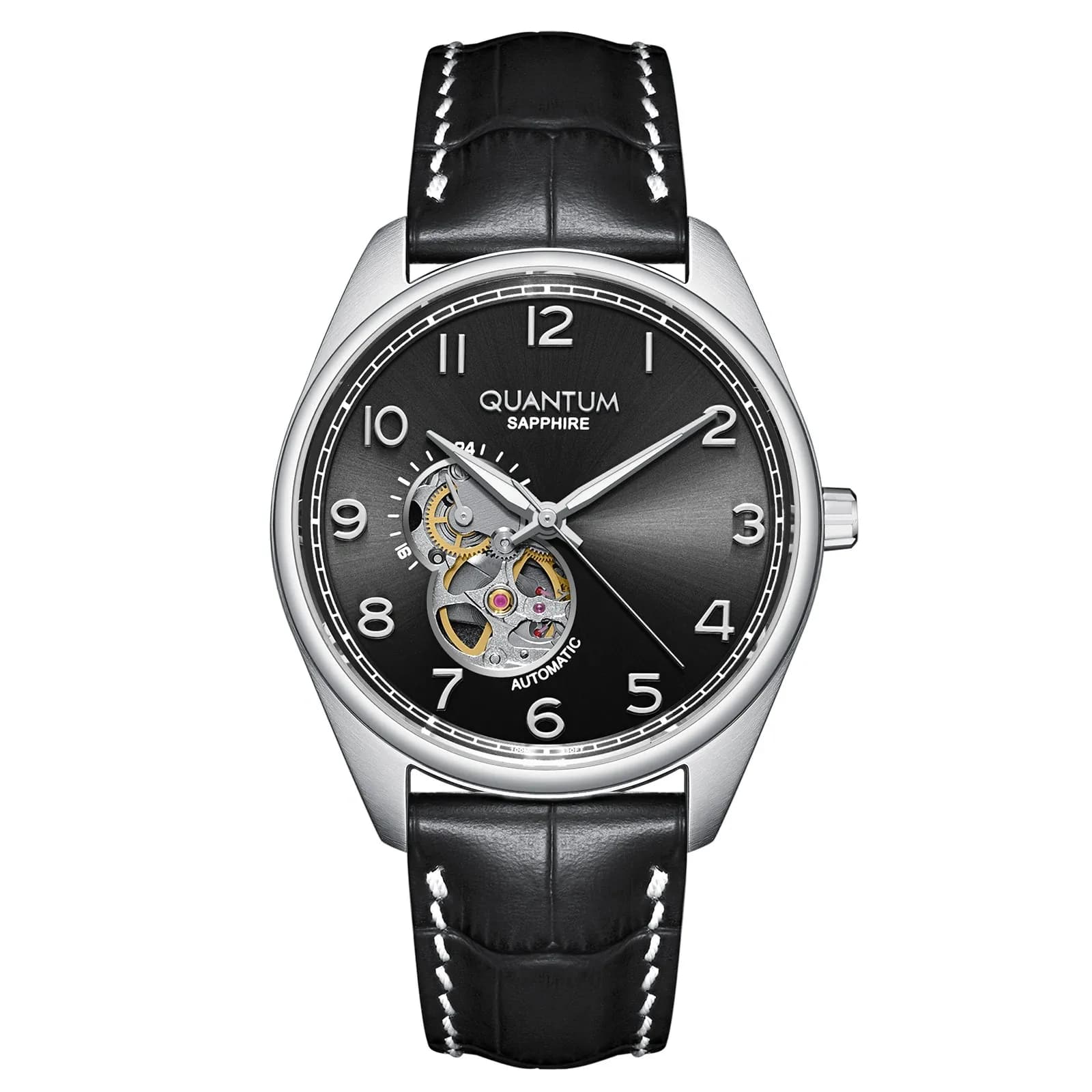 Quantum Automatic herr svart/stål, läderband - QMG1241.351