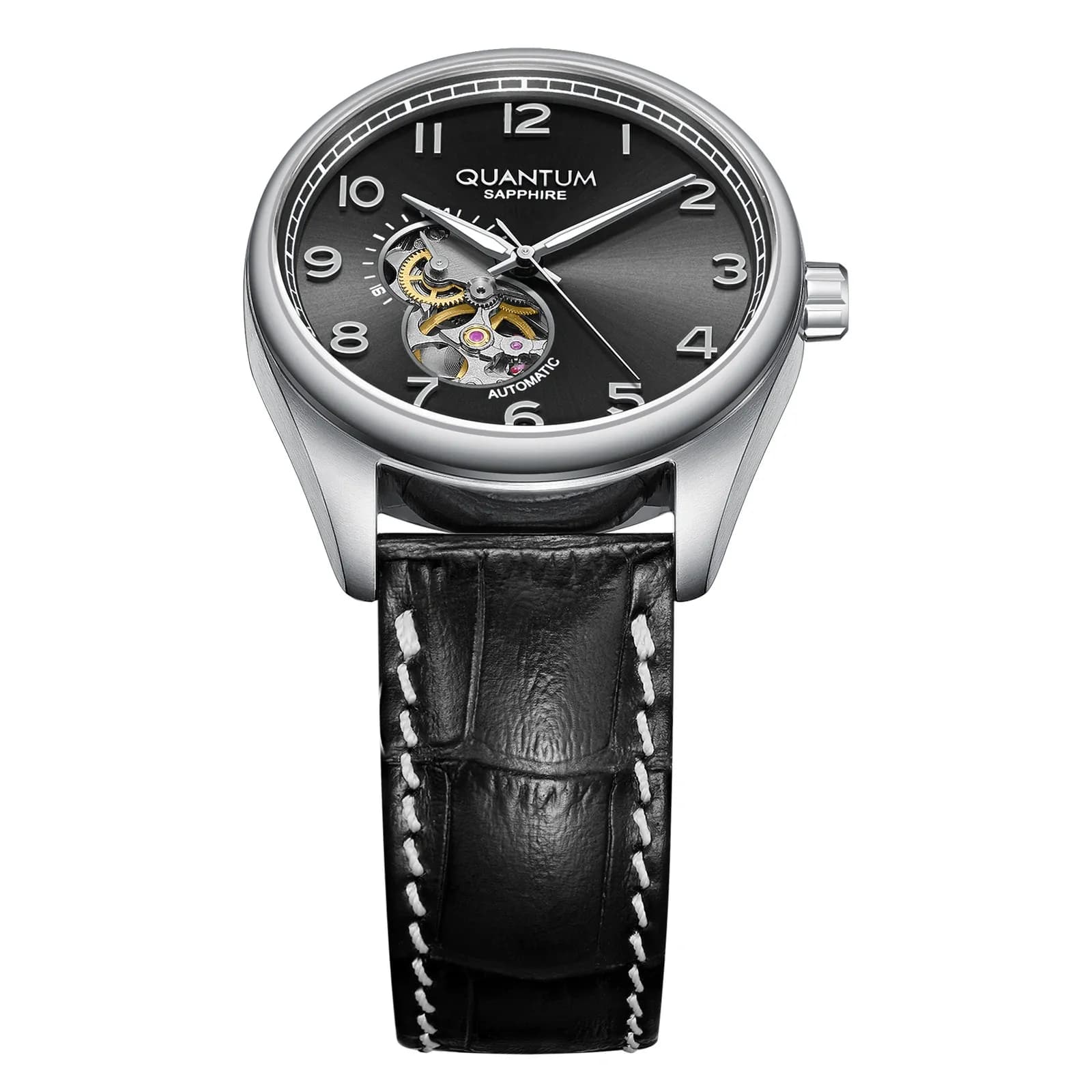 Quantum Automatic herr svart/stål, läderband - QMG1241.351 4